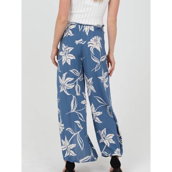 Angie Split Leg Palazzo Pants πΊ Blue Floral Boho Wide Leg | Small | Rayon - Picture 4 of 8